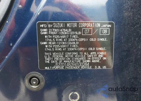 2009 Suzuki Grand Vitara Xsport V6 from USA, damaged, VIN JS3TD148394100284